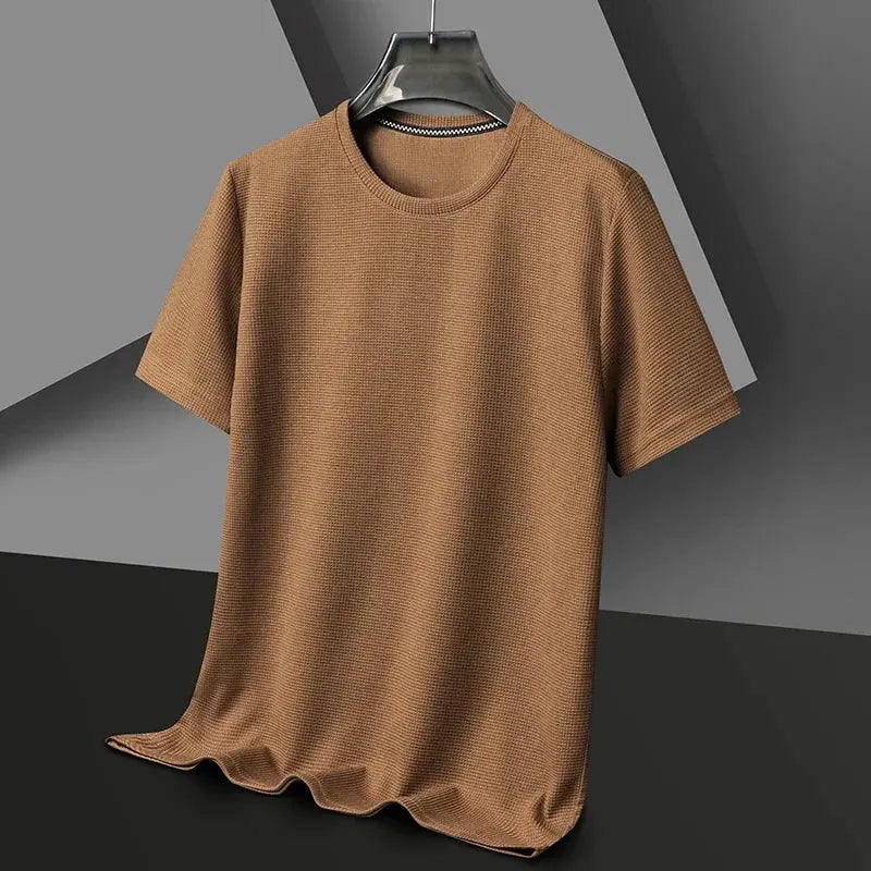 New Summer Waffle Round Neck Short Sleeved T-shirt for Men's Short Sleeved Top My Store