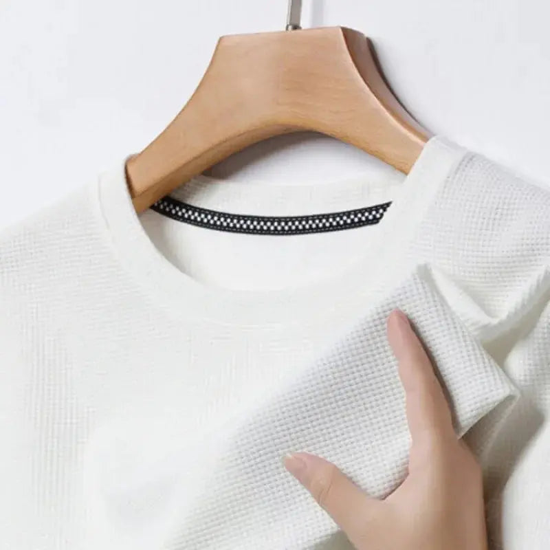 New Summer Waffle Round Neck Short Sleeved T-shirt for Men's Short Sleeved Top My Store