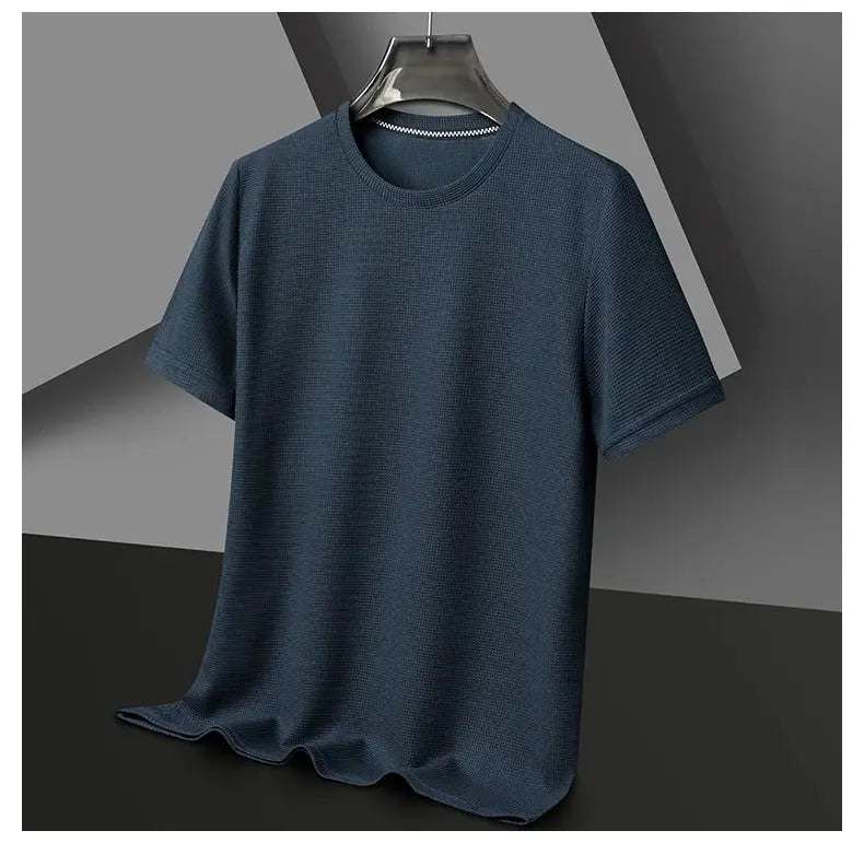 New Summer Waffle Round Neck Short Sleeved T-shirt for Men's Short Sleeved Top My Store