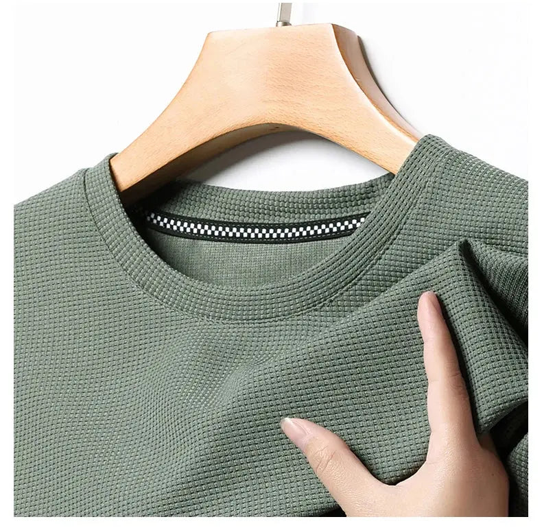 New Summer Waffle Round Neck Short Sleeved T-shirt for Men's Short Sleeved Top My Store