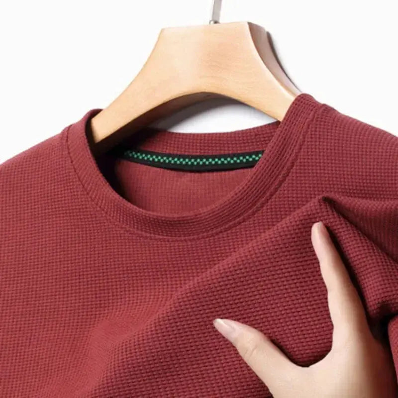 New Summer Waffle Round Neck Short Sleeved T-shirt for Men's Short Sleeved Top My Store