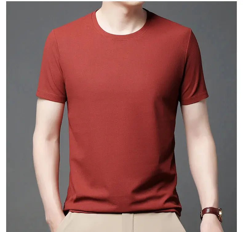 New Summer Waffle Round Neck Short Sleeved T-shirt for Men's Short Sleeved Top My Store