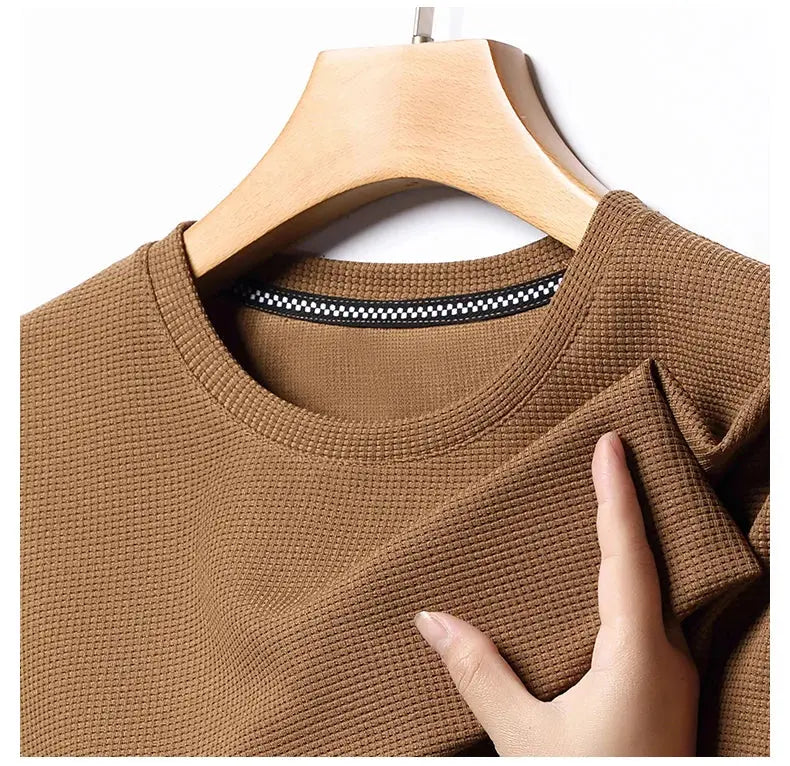 New Summer Waffle Round Neck Short Sleeved T-shirt for Men's Short Sleeved Top My Store
