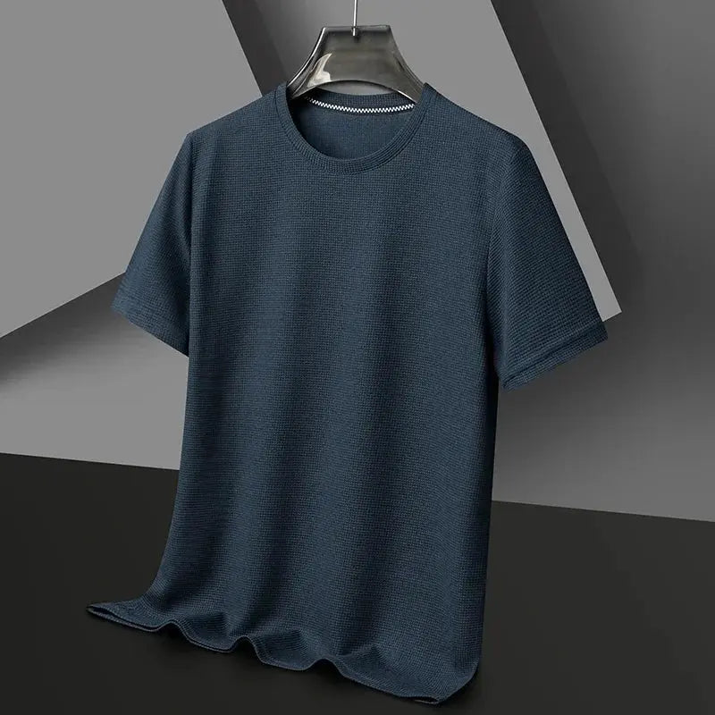 New Summer Waffle Round Neck Short Sleeved T-shirt for Men's Short Sleeved Top My Store