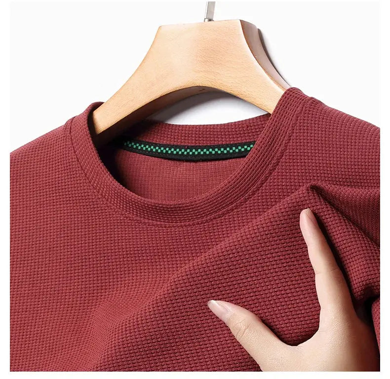 New Summer Waffle Round Neck Short Sleeved T-shirt for Men's Short Sleeved Top My Store