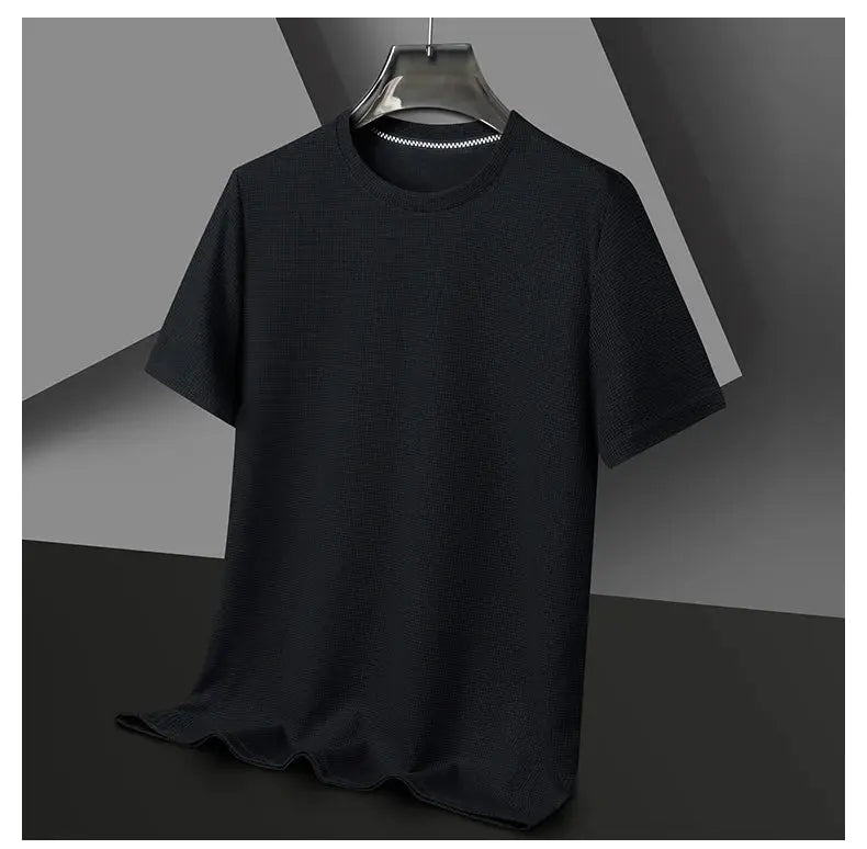 New Summer Waffle Round Neck Short Sleeved T-shirt for Men's Short Sleeved Top My Store
