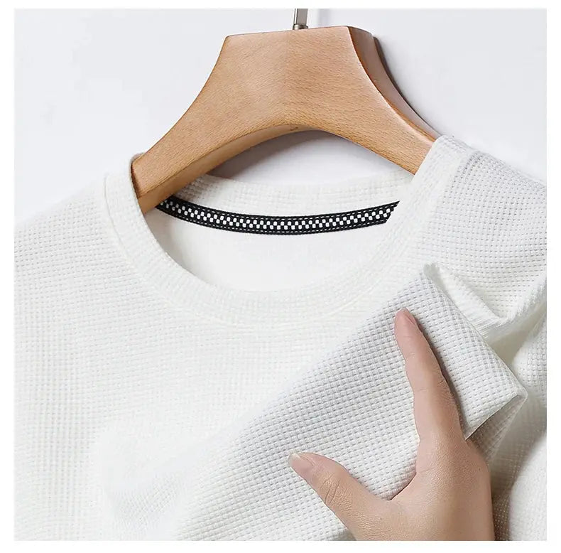 New Summer Waffle Round Neck Short Sleeved T-shirt for Men's Short Sleeved Top My Store