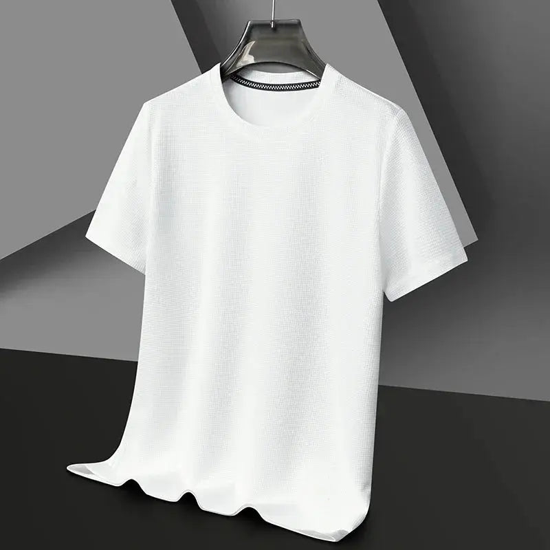 New Summer Waffle Round Neck Short Sleeved T-shirt for Men's Short Sleeved Top My Store