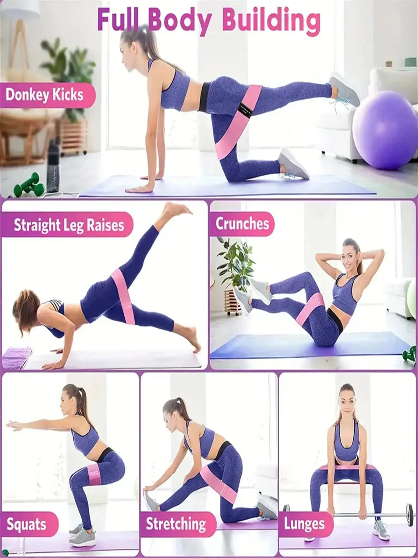 Pilates Yoga Elastic Resistance Bands, Exercise Stretch Flex Band For Booty Legs Workout My Store