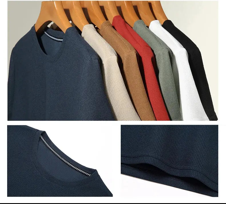 New Summer Waffle Round Neck Short Sleeved T-shirt for Men's Short Sleeved Top My Store