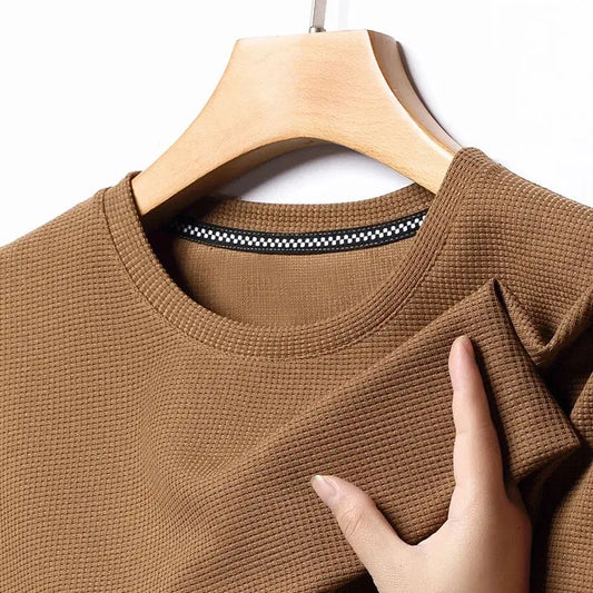 New Summer Waffle Round Neck Short Sleeved T-shirt for Men's Short Sleeved Top My Store