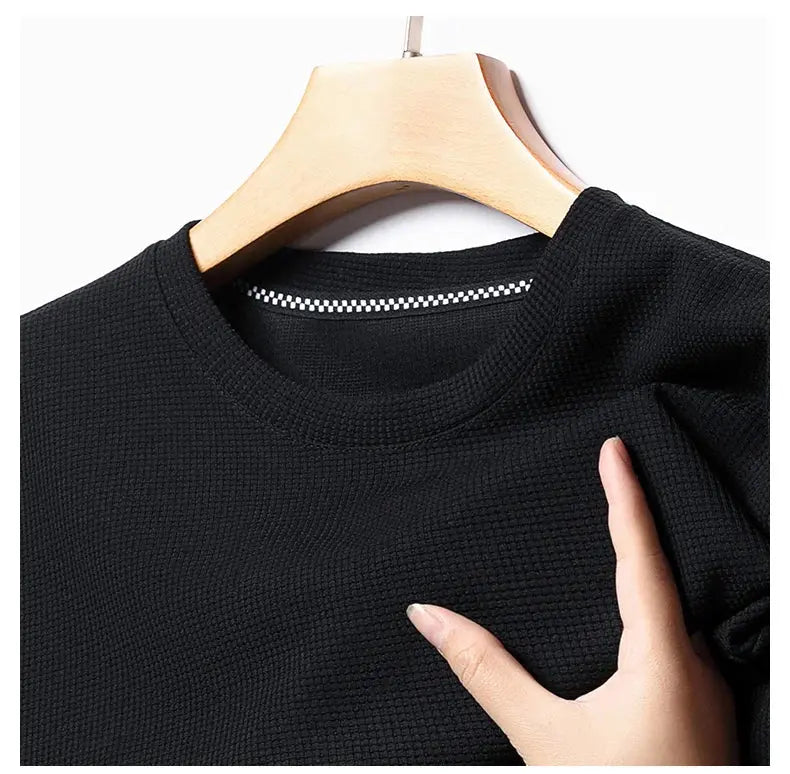 New Summer Waffle Round Neck Short Sleeved T-shirt for Men's Short Sleeved Top My Store