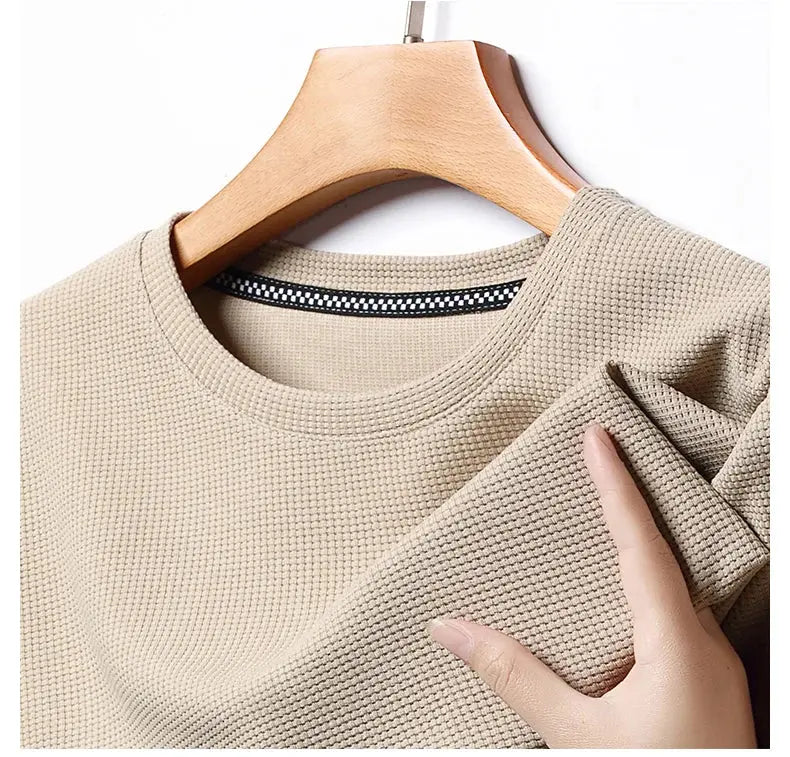 New Summer Waffle Round Neck Short Sleeved T-shirt for Men's Short Sleeved Top My Store