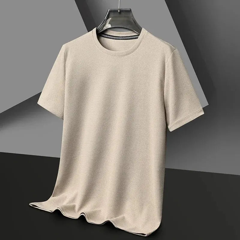 New Summer Waffle Round Neck Short Sleeved T-shirt for Men's Short Sleeved Top My Store