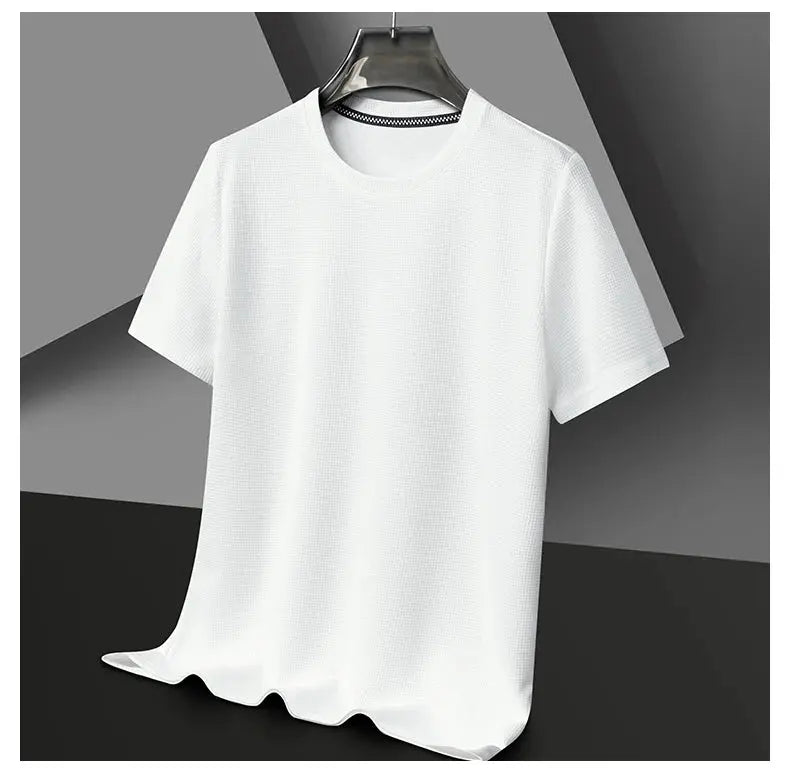 New Summer Waffle Round Neck Short Sleeved T-shirt for Men's Short Sleeved Top My Store