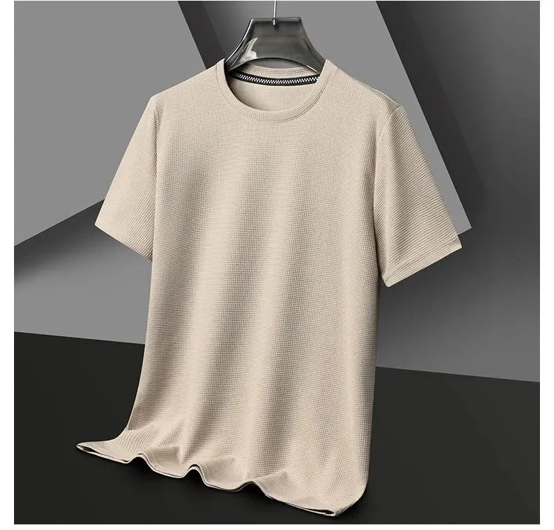 New Summer Waffle Round Neck Short Sleeved T-shirt for Men's Short Sleeved Top My Store