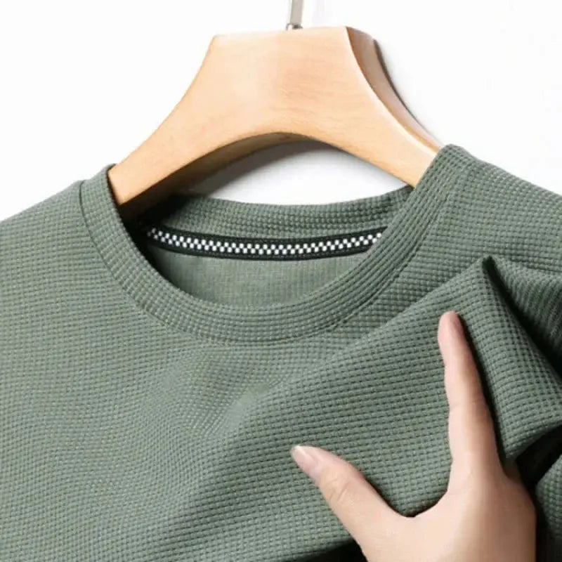 New Summer Waffle Round Neck Short Sleeved T-shirt for Men's Short Sleeved Top My Store