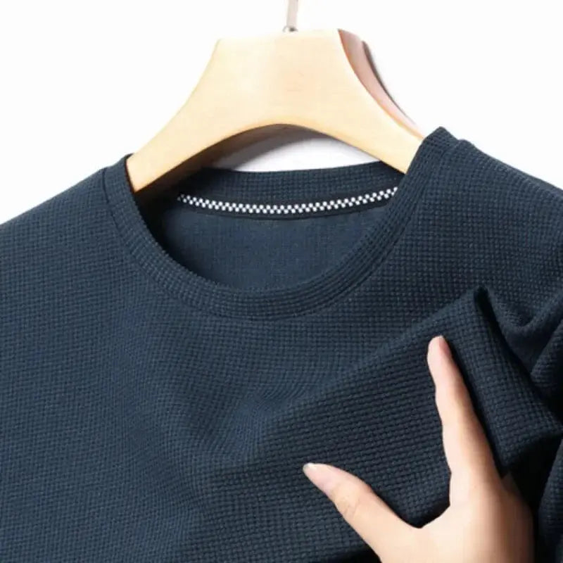 New Summer Waffle Round Neck Short Sleeved T-shirt for Men's Short Sleeved Top My Store