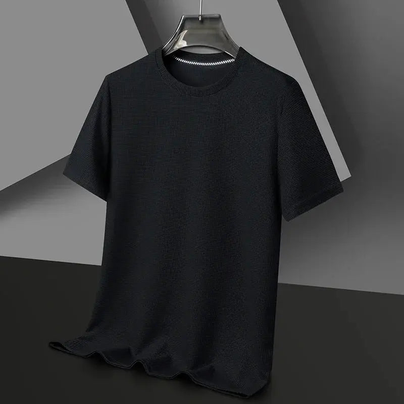New Summer Waffle Round Neck Short Sleeved T-shirt for Men's Short Sleeved Top My Store