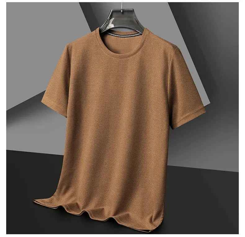 New Summer Waffle Round Neck Short Sleeved T-shirt for Men's Short Sleeved Top My Store
