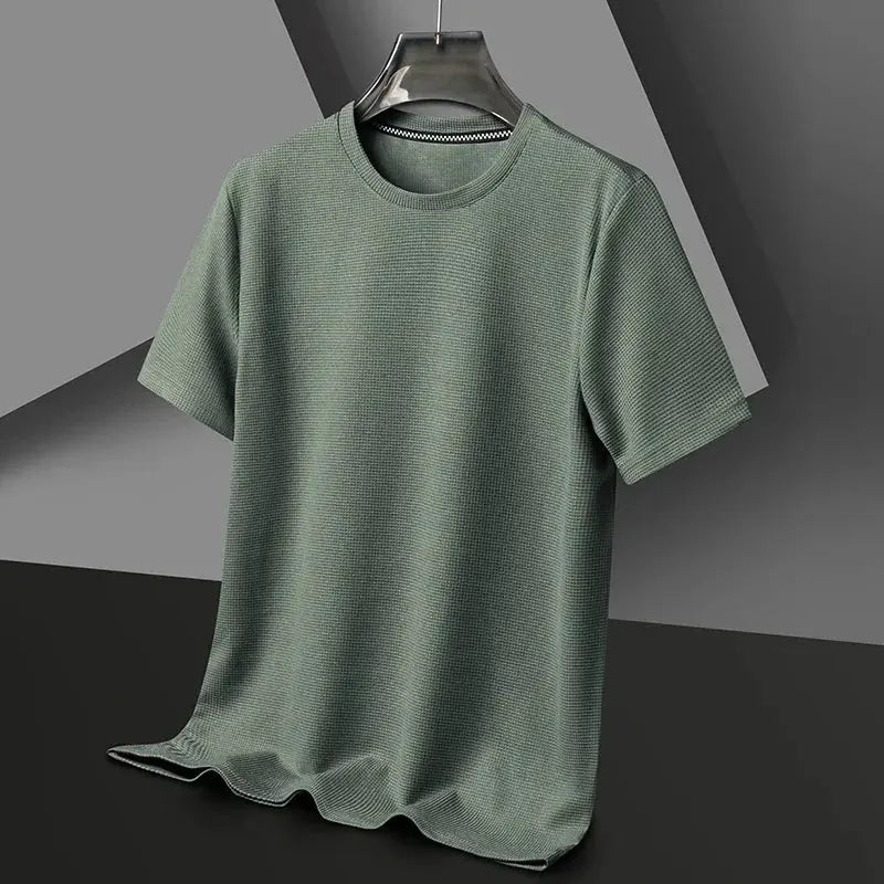 New Summer Waffle Round Neck Short Sleeved T-shirt for Men's Short Sleeved Top My Store